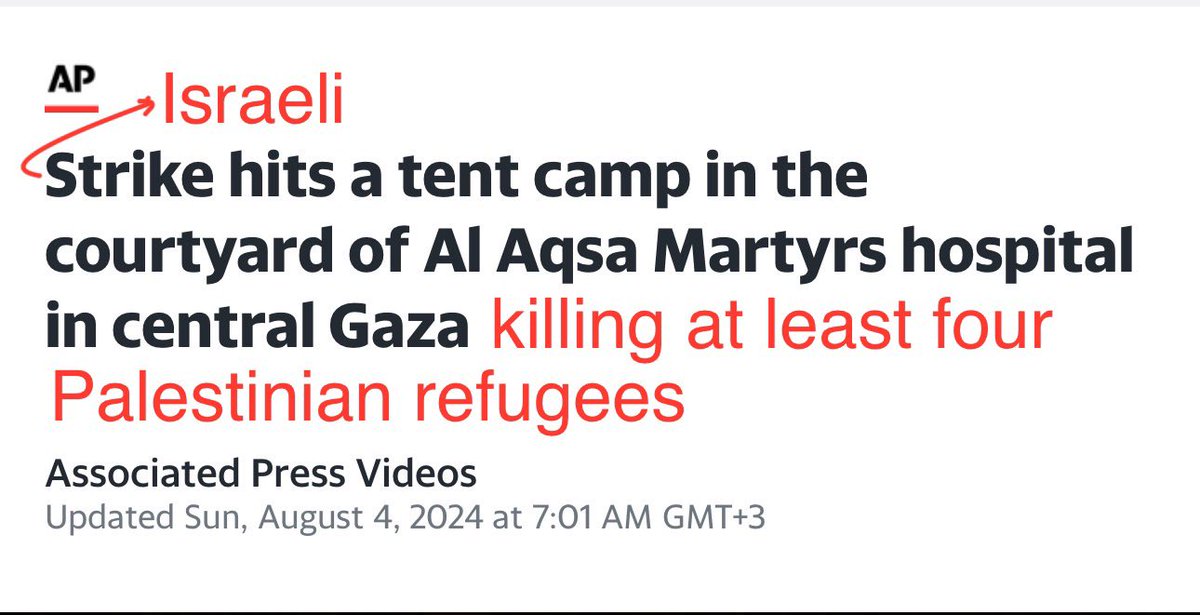 AssalRad's tweet photo. Israel has normalized bombing refugees in tents, while Western media has normalized not naming the attacker. https://t.co/BQBovmBlmt