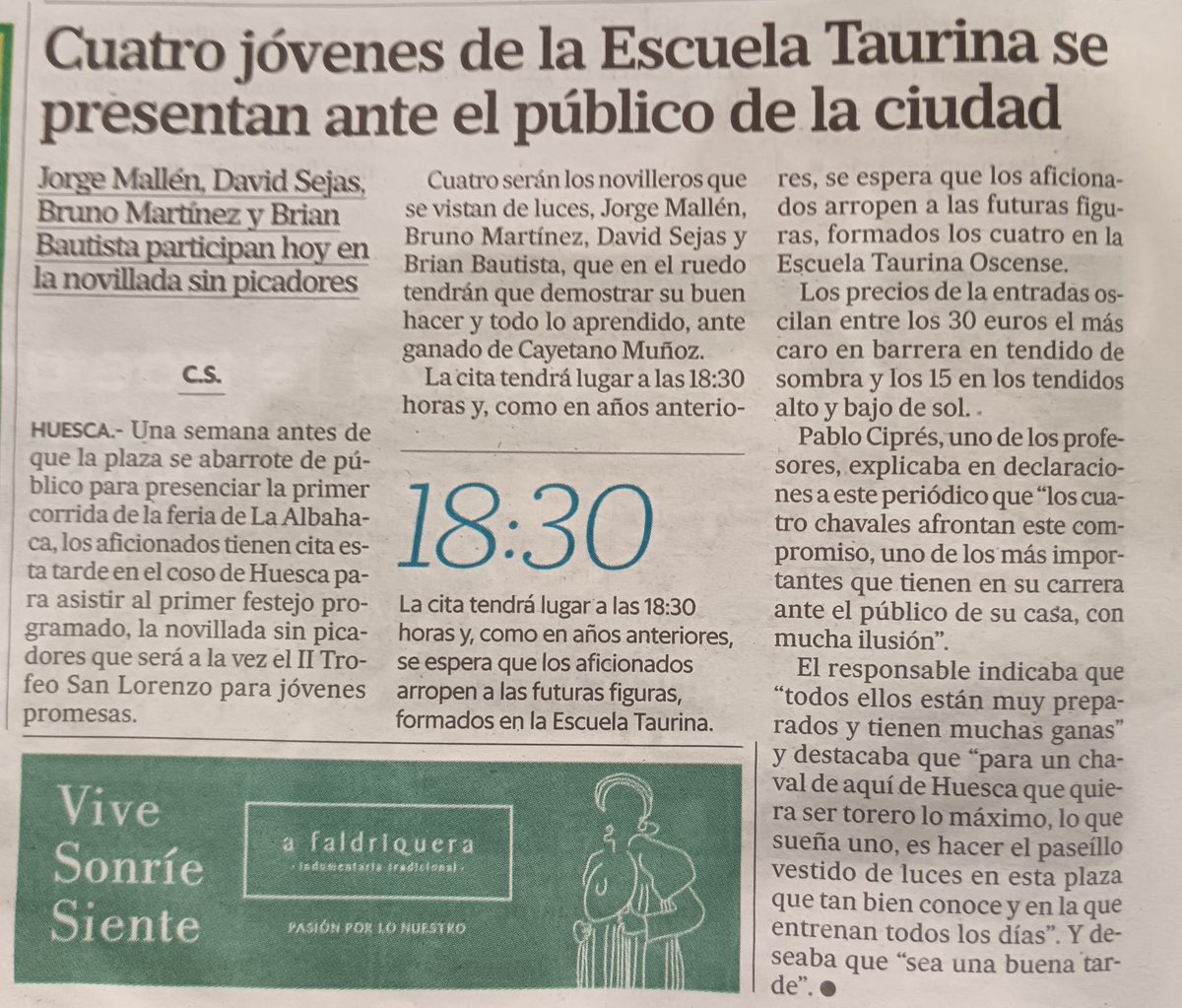 Hoy es el día para los alumnos de la <a href="/ptaurinaoscense/">Peña Taurina Oscense</a> Gran. Novillada sin picadores en Huesca organizada por <a href="/tauroemocion/">Tauroemoción</a> Nos vemos en Huesca a las 18,30...