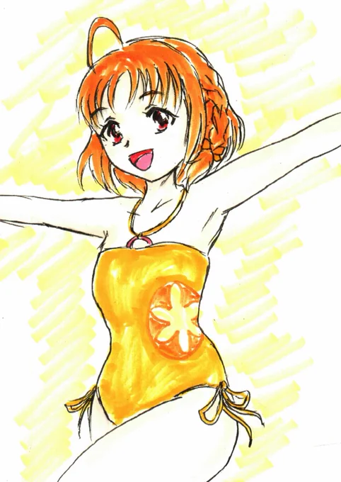 もう4日だけど今月の描き初め、水着千歌。 