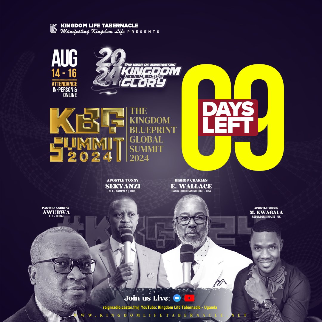 klt256's tweet photo. What does it mean to live according to the Kingdom’s blueprint? Join us to explore this profound topic and align your life with divine purpose. Apostle Moses Myles Kwagala will unveil deeper mysteries into the #BlueprintOfLife. #KBGS2024 #KingdomLifeTabernacle #YearOfKingdomGlory https://t.co/6qtOk6BOcl