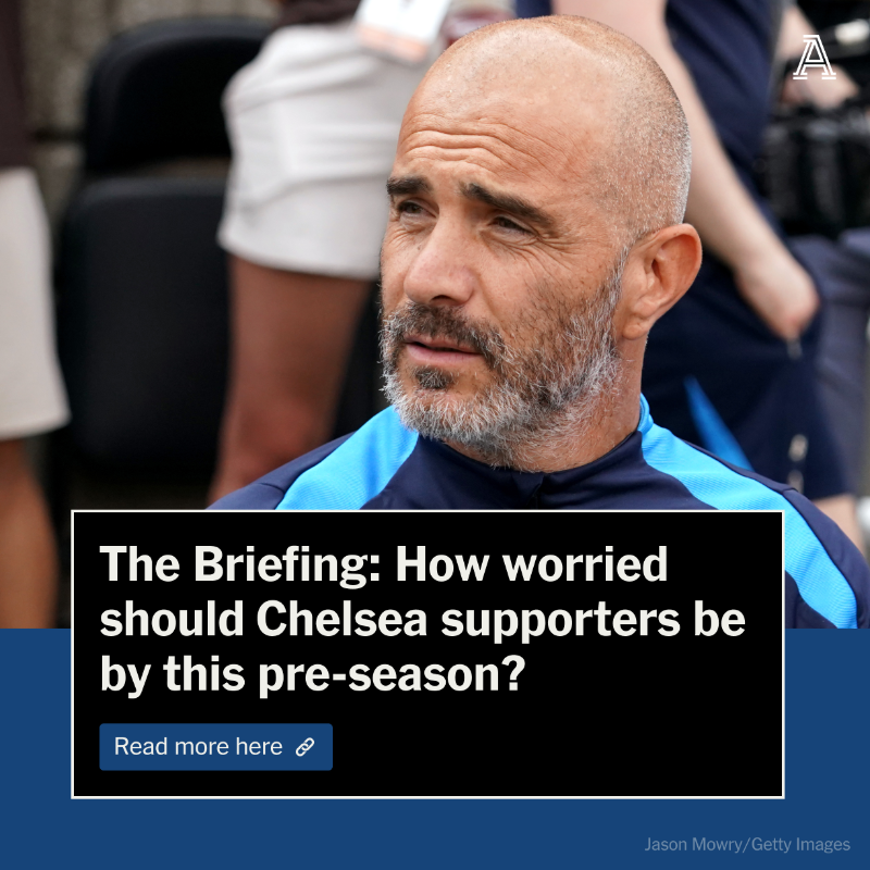 TheAthleticFC's tweet photo. 🔵 Maresca's side went 4-0 down for second time in pre-season
🔵 Fans will hope return of Palmer and Cucurella can lift the team
🔵 Guardiola defends Chelsea's mistakes — blames the pitch

@AdamCrafton_ analyses Chelsea's 4-2 defeat to Manchester City in Ohio