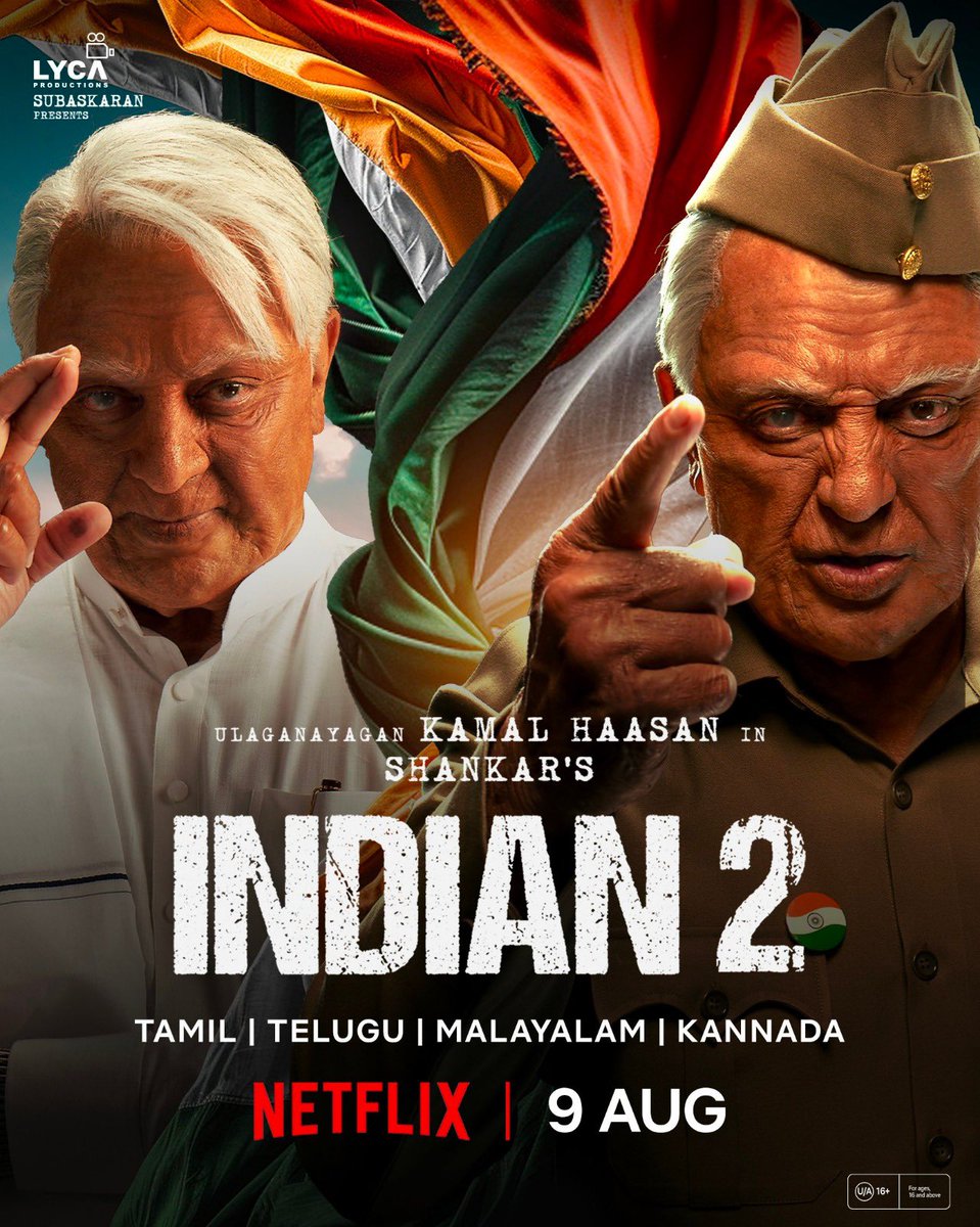 ocdtimes's tweet photo. As per rules in south, movies can stream on ott after 4 weeks (28 days of theatrical release. As per rules in Hindi belt, this duration is of 8 weeks (56 days).
.
#Indian2 is coming to Netflix on 9 August in Tamil, Telugu, Malayalam and Kannada!
.
#OCDTimes #Indian2Intro #Indian2 #KamalHaasan #ShankarShanmugham #AnirudhRavichander #KajalAggarwal #RakulPreetSingh #GKMTamilKumaran #MShenbagamoorthy #SJSuryah #Siddharth #Simha #PriyaBhavaniShankar #RedGiantMovies #LycaProductions #RaviVarman #Indian2 🇮🇳 #Hindustani2 #Bharateeyudu2 #ZeroTolerance #ComeBackIndian #Indian2OnNetflix