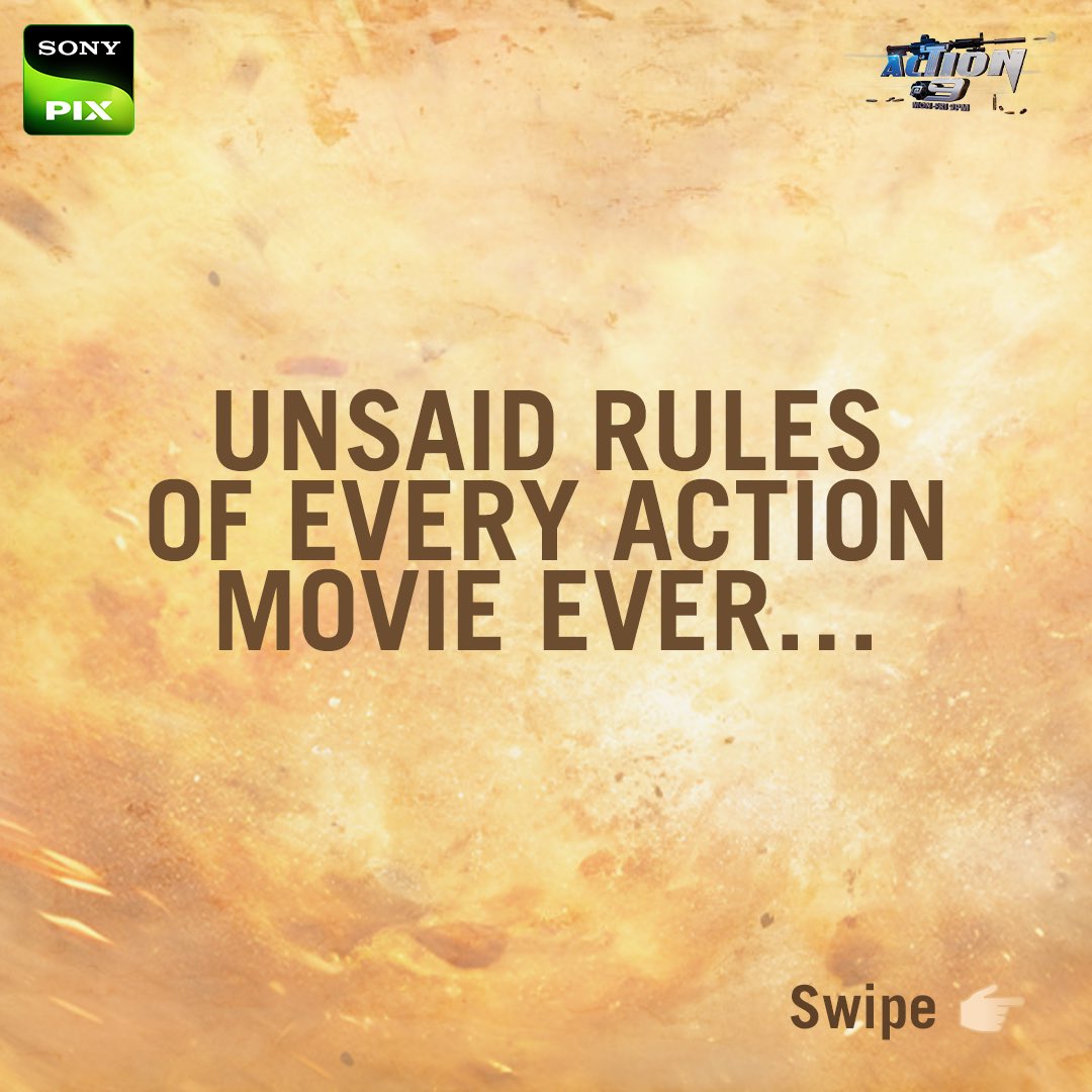 SonyPIX's tweet photo. Think you know action movies? Check out the rules they never say out loud! Action junkies unite! Catch the movies as part of Action @9, airing Mon-Fri, 9 PM, only on Sony PIX.
#SonyPIX #StayAmazed #ActionAt9 https://t.co/37u6or1Y60