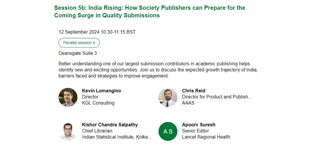 🌐 Session 5b: The ALPSP Annual Conference 2024 - India Rising: How Society Publishers can Prepare for the Coming Surge in Quality Submissions 🌐 

alpsp.cventevents.com/event/2409AIC-…

Join us: alpsp.cventevents.com/ObX83?RefId=so… <a href="/KwGlobalLtd/">KnowledgeWorks Global Ltd</a> 

@Chris_reid100 <a href="/aaas/">AAAS</a> <a href="/ksatpathy/">kishor satpathy</a> <a href="/LancetRH_Europe/">The Lancet Reg Health-Europe</a>
#alpsp2024