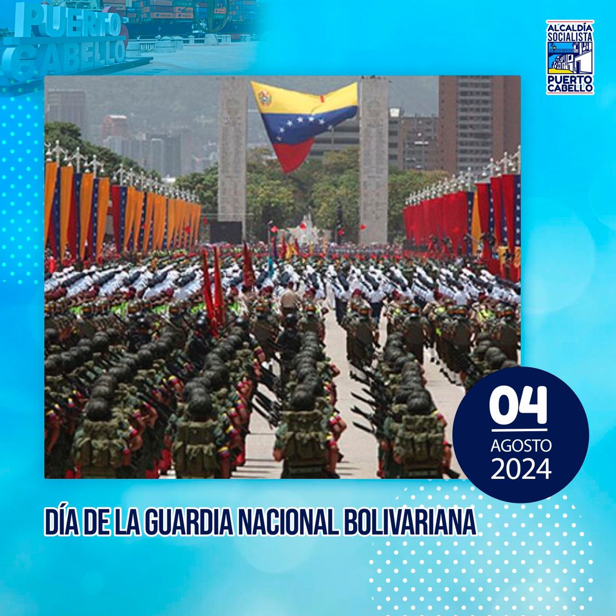 apuertocabello's tweet photo. #Efeméride||#04Ago 
🇻🇪 Hoy la Guardia Nacional Bolivariana conmemora 87 aniversario de su creación.

¡Felicidades! a este ejemplar cuerpo de seguridad que día a día trabajan para defender la paz de la nación. 

#VenezuelaPazYJusticia https://t.co/2uXqJylapv