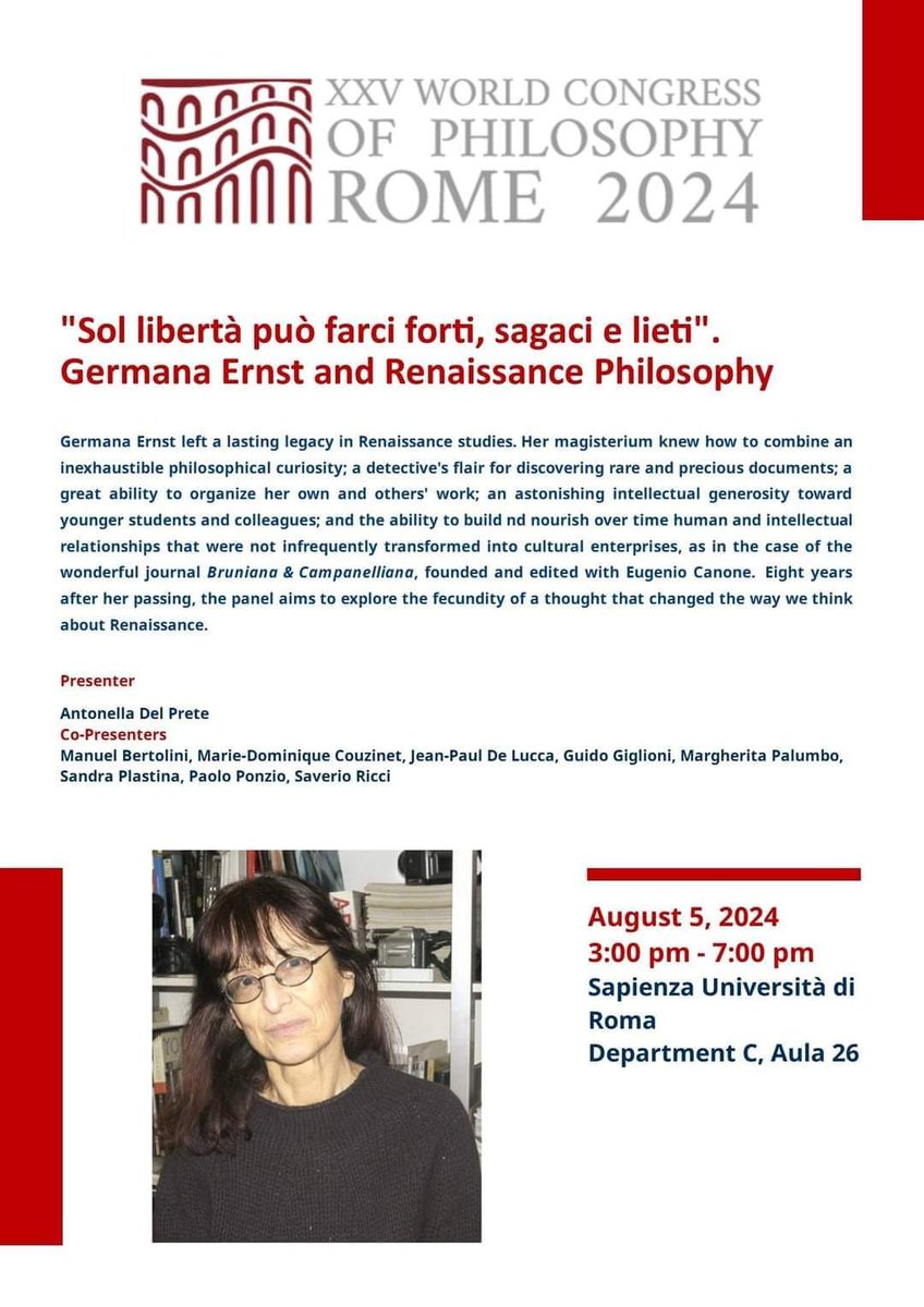 After a marathon session chairing Renaissance &amp; EarlyMod Philosophy panels yesterday at the World Congress of Philosophy, looking forward to this Round Table tomorrow, 3-7pm Aula Ex Cisadu (Lettere e Filosofia <a href="/SapienzaRoma/">Sapienza Università di Roma</a>) #WCP2024