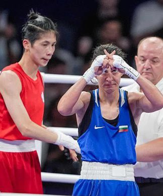 Female boxer makes defiant gesture after being beaten by a biological male at the Paris Olympics. 

Bulgarian boxer Svetlana Staneva refused to shake the hand of Lin Yu-Ting, who has male XY Chromosomes.

Instead she held her hands up in an ‘X’ gesture, a symbol for women.