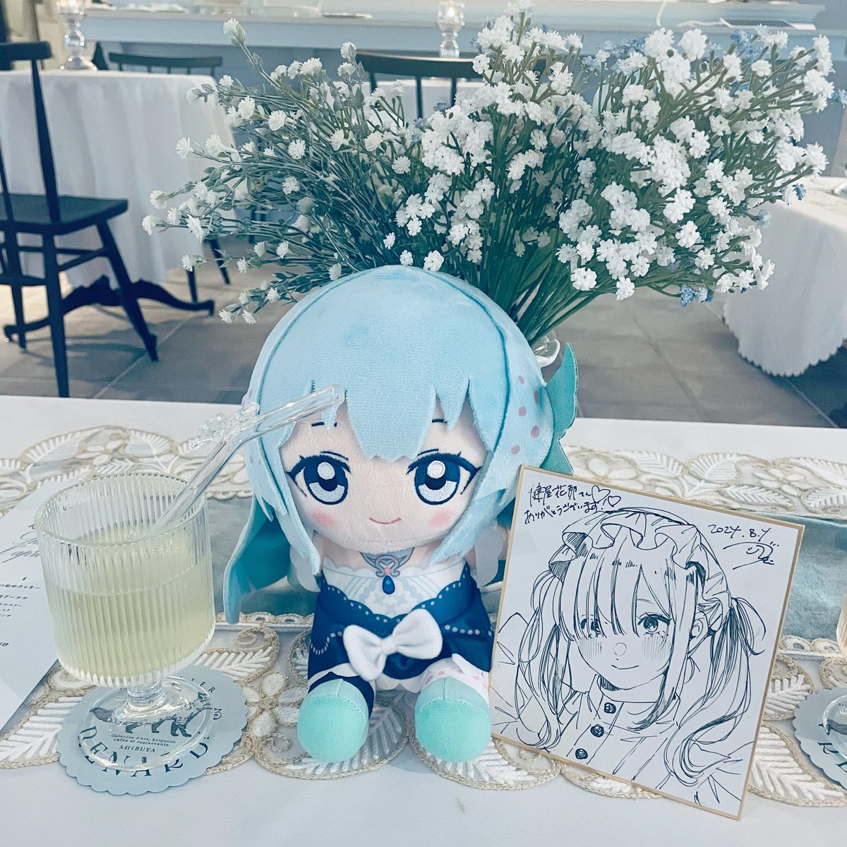 「かしわぎつきこさんのアート&カフェ「atelier renard」に健屋花那ちゃ」|藍月なくる🪼のイラスト
