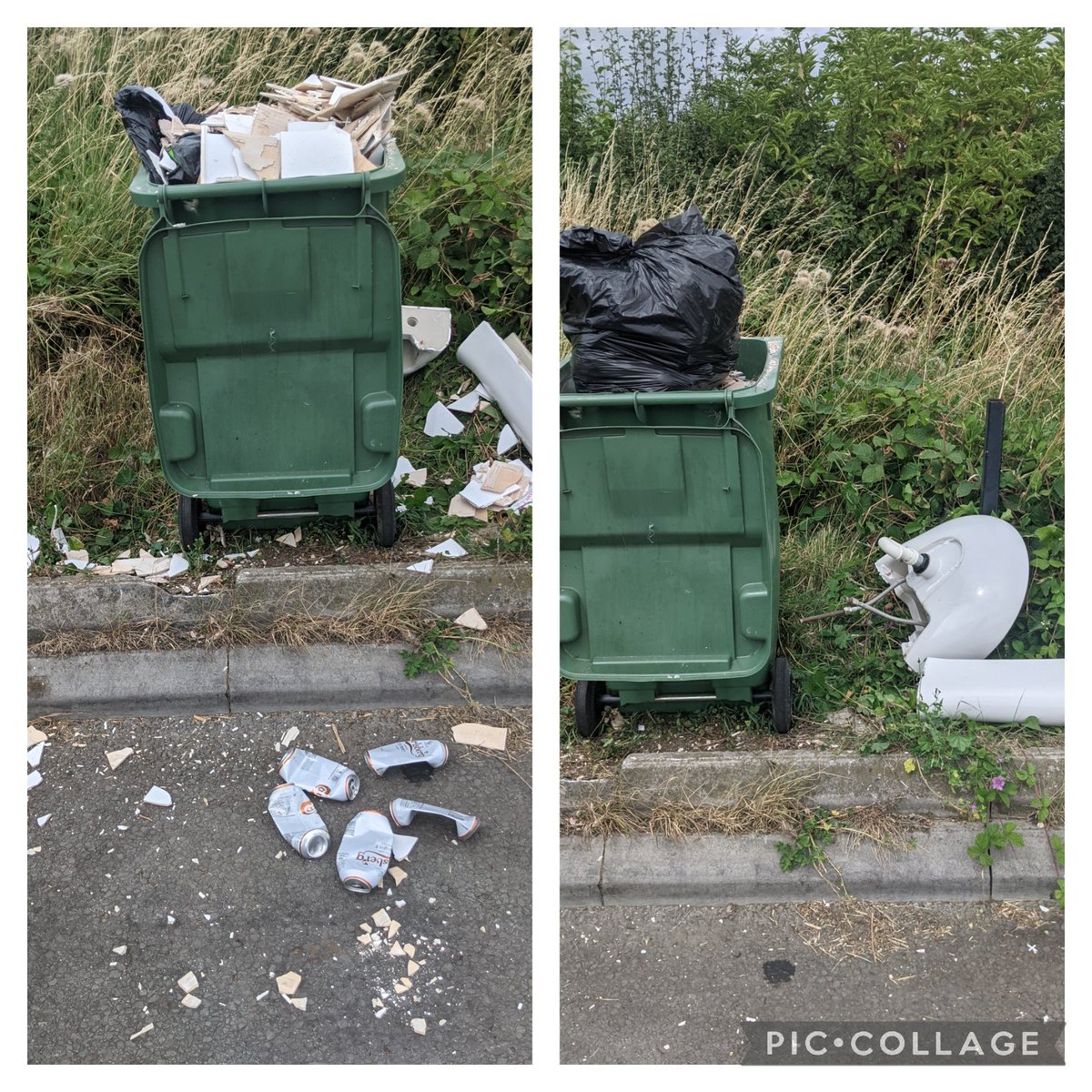 EricTorrington's tweet photo. On the way home from a big pick in #Stonehouse I did a bag drop at #GossingtonBridge. And a bin(2) tidy up, recovery of two fly-tips & #litterpick of 120 lay-by items. Sweeping up ceramic tile fragments was a low point as I was on my hands & knees. Supporting @StroudDC #ubico https://t.co/cdXoQolXy3