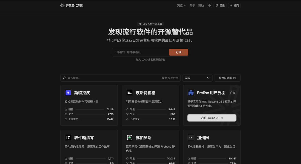 knowledgefxg's tweet photo. 一个提供各种付费软件的开源替代方案的网站：OpenAlternative
你可以输入那些付费的软件名称,网站会推荐相应的开源白嫖替代方案。
每个推荐的开源软件都附有简短描述、官方网站链接等信息，灰常方便。
官网：https://t.co/rVBXQzZVZT
GitHub：https://t.co/PLYzZSqOU7 https://t.co/CV740PWxm6