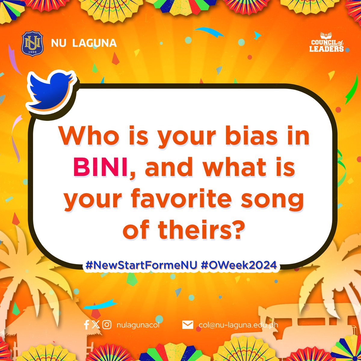 NULagunaPH's tweet photo. 🤙 RT your answer to this question using the official hashtags #NewStartFormeNU #OWeek2024 #NULaguna https://t.co/6xROEPkjI9