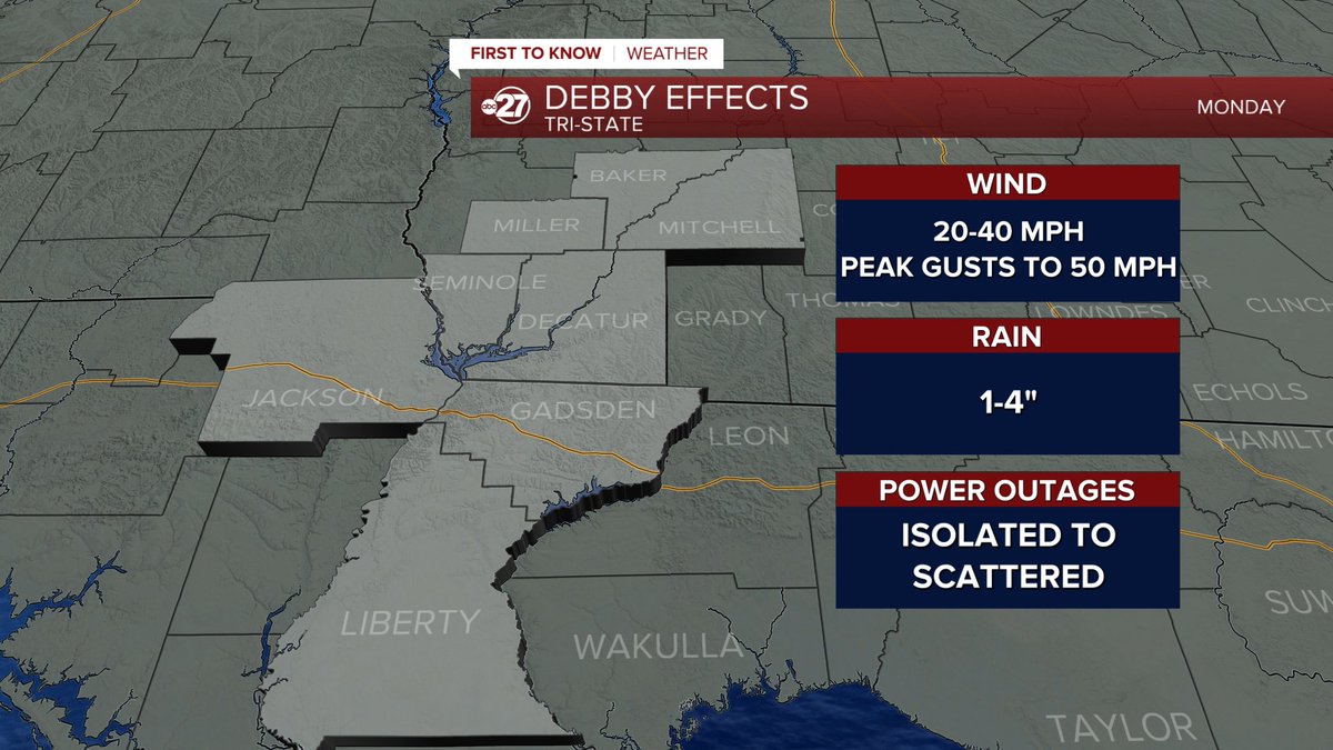 CasanovaWTXL's tweet photo. 8:45am -- Debby zone-by-zone forecasts for inland areas https://t.co/A9GWQYoV2b