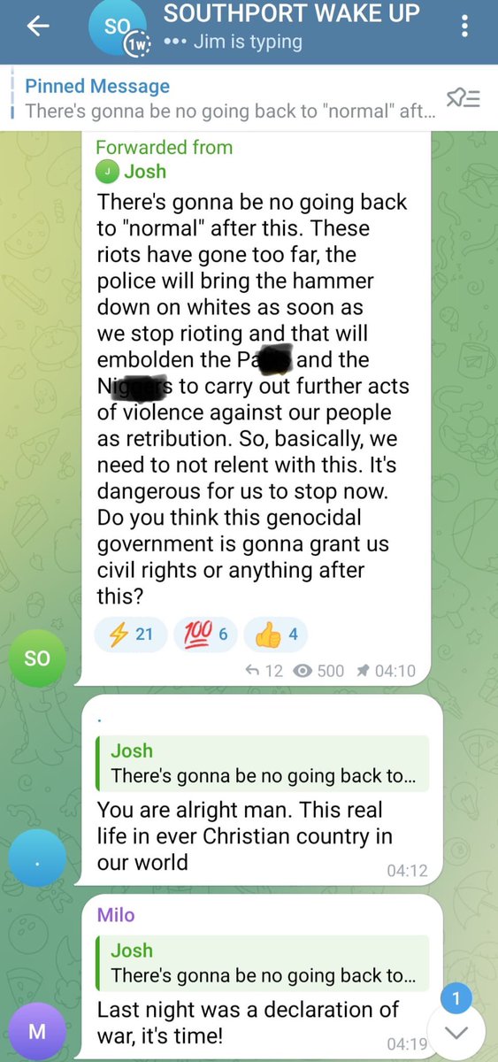 BREAKING: screenshots of far right group chats reveal fascists using N word and P word, and talk of hanging Yvette Cooper.

These are the fascist thugs who have been rioting in the last week. Join us to build a movement to oppose them on the streets and stop them