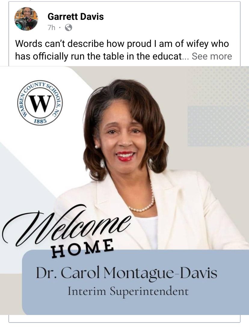 Congratulations to our Chapter President Dr. Carol Montague-Davis on her new appointment as Interim Superintendent of Warren County Schools! VIKING PRIDE 3X! 💙🤍 <a href="/CfMontague/">Carol Montague-Davis</a> <a href="/ecsu_naa/">ECSU National Alumni</a>