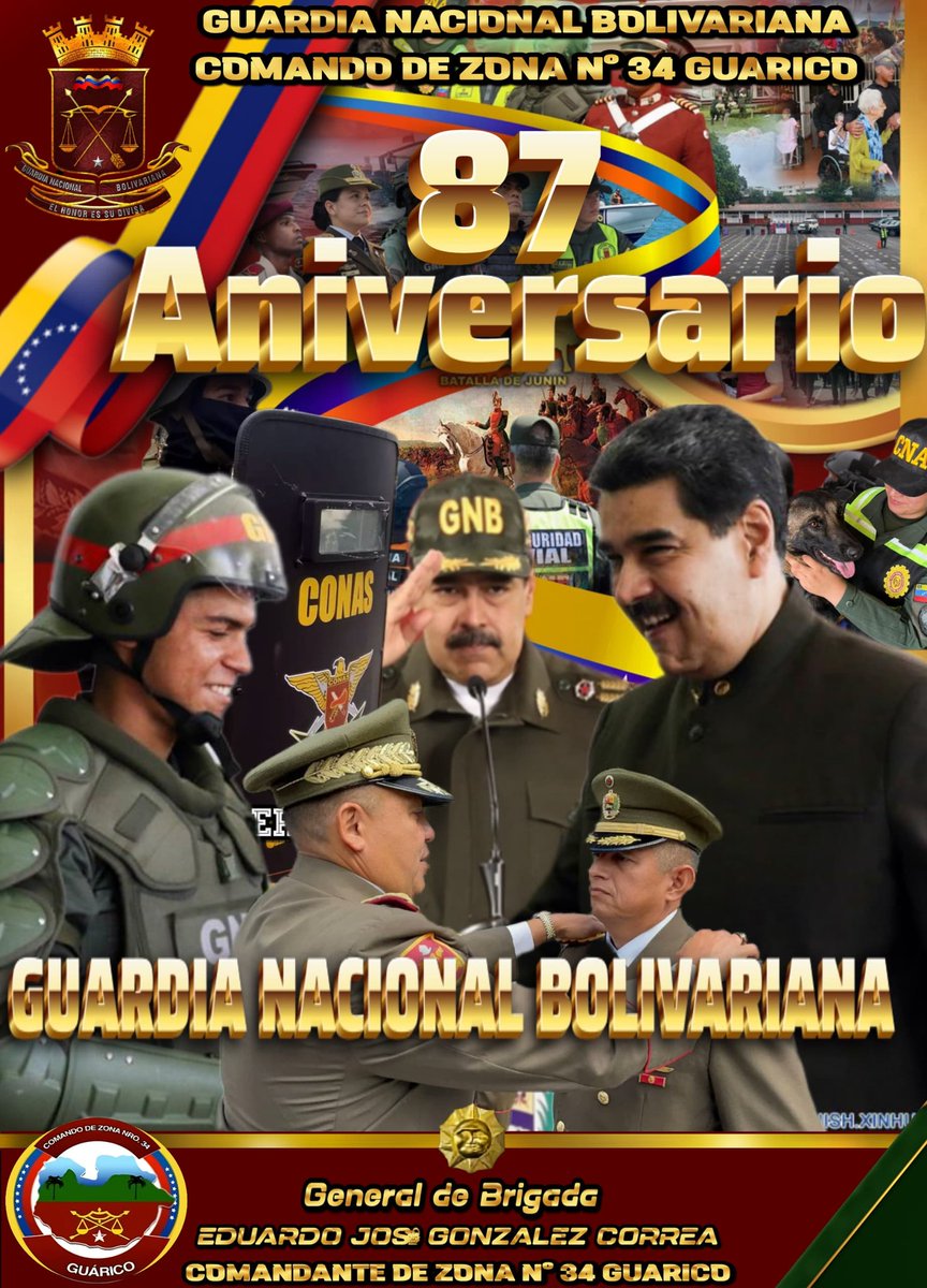 🇻🇪 Orgulloso de ser un digno Centinela de la Benemérita Guardia Nacional Bolivariana, institución única y necesaria para el mantenimiento del Orden Interno de nuestra Nación.

#4Ago

<a href="/GnbGaranteDePaz/">Guardia Nacional Bolivariana</a>