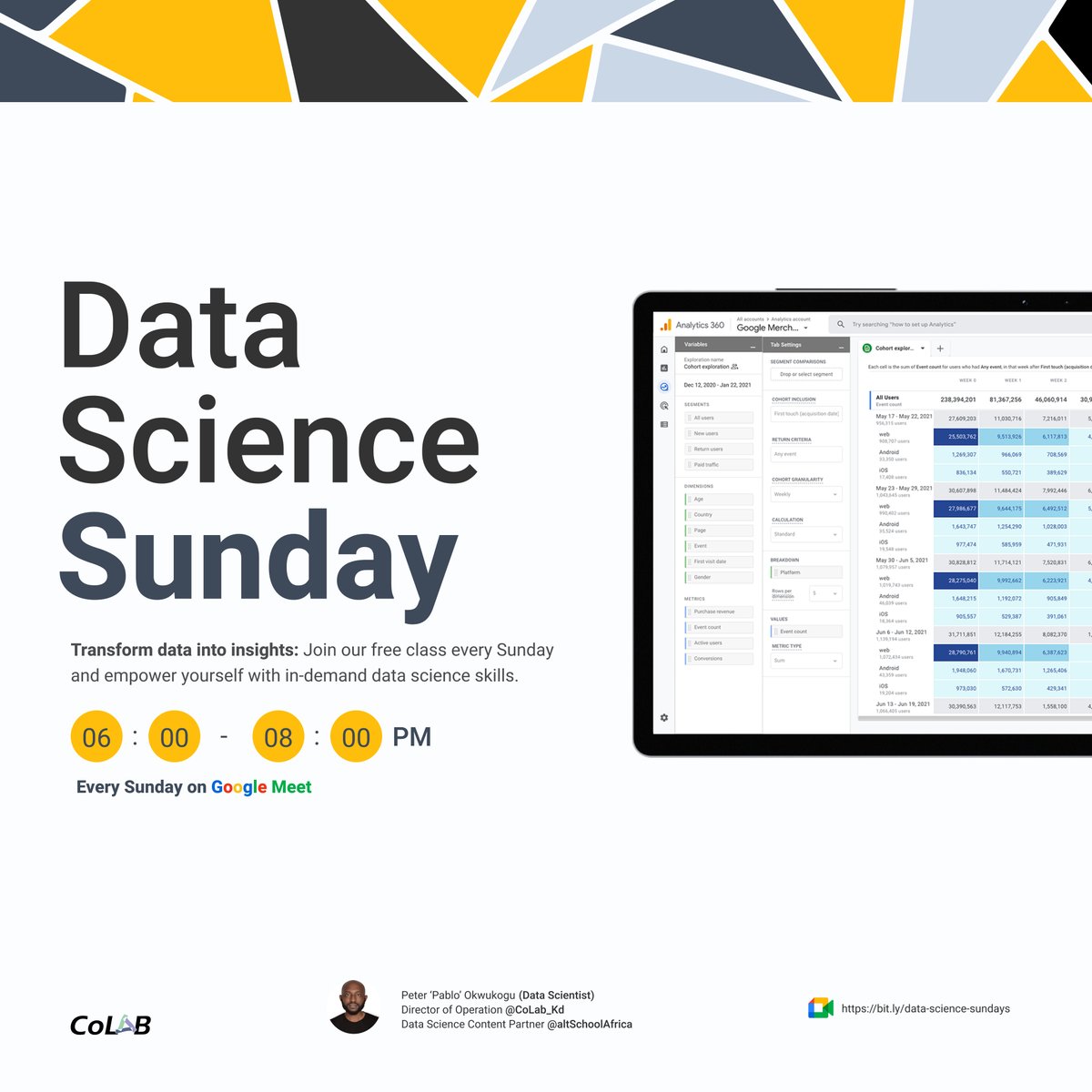 CoLab_kd's tweet photo. Join us for #DataScienceSundays in four hours. Dive into the exciting world of data science. Whether you're a beginner or looking to enhance your skills, these sessions are designed to help you unlock the power of data.
Register: https://t.co/fcsd3N4Jhy
 #LearnDataScience https://t.co/AMe3JQLSQr