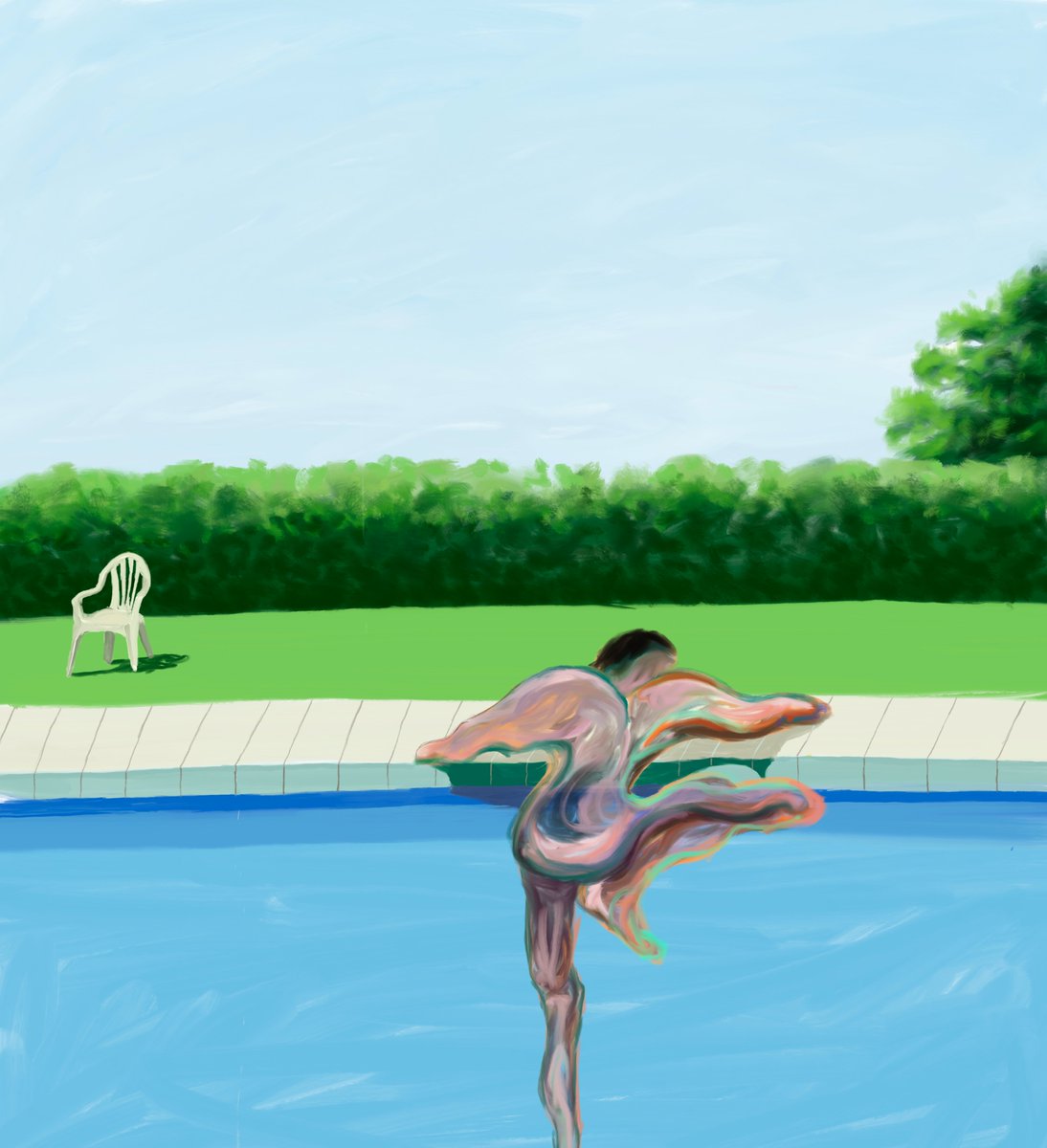 It’s like David Hockney pushed Francis Bacon in the pool, and now he can’t get out. Makes me think of the movie La Piscine, where something like this happens. Happy to collect this one from <a href="/GregorioZanard/">Gregorio Zanardi</a>.