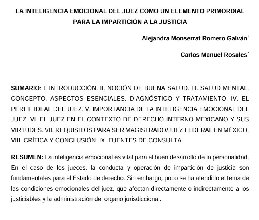 juangaleanorey's tweet photo. LA INTELIGENCIA EMOCIONAL DEL JUEZ COMO UN ELEMENTO PRIMORDIAL PARA LA IMPARTICIÓN A LA JUSTICIA 

Alejandra Monserrat Romero Galván y Carlos Manuel Rosales 
⬇️
https://t.co/BQZUg0oMn9 https://t.co/4rWvnmvDZF
