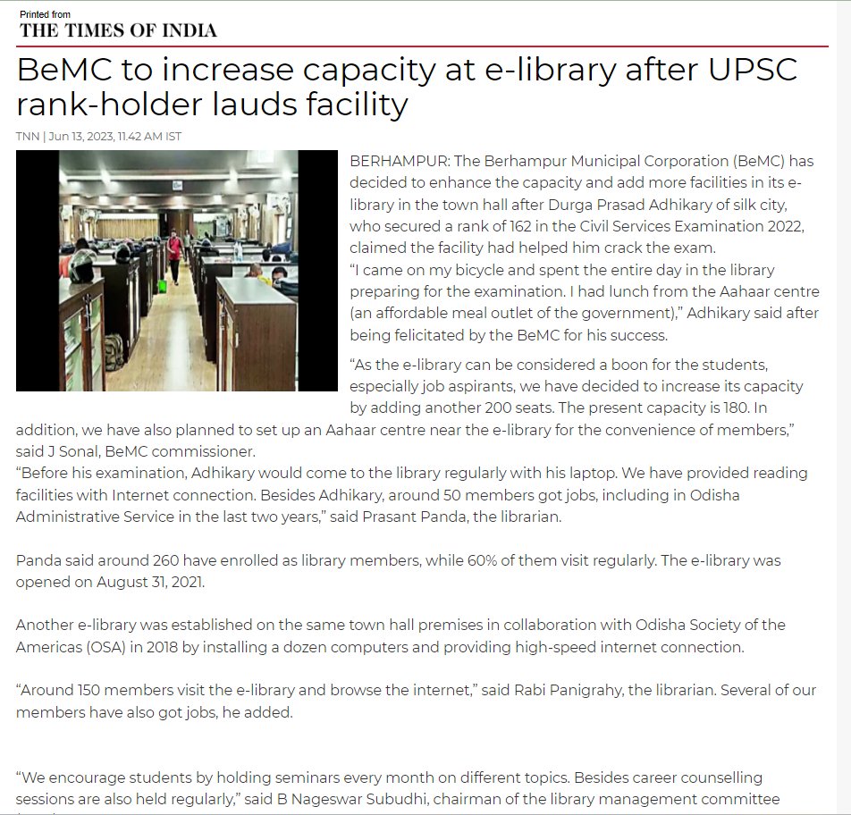 nishikanta_s's tweet image. @CMO_Odisha
@MohanMOdisha 
@DeoKalikesh
Many Thanks For Allocation of 50 Lakhs for New Libraries &amp;amp; 20 Lakhs for Renovation of Libraries
NRO Supported Berhampur e-library is Making Wonders. Hope to See Transformation in Other Libraries in Odisha Soon
#OdishaPublicLibraryVision2024