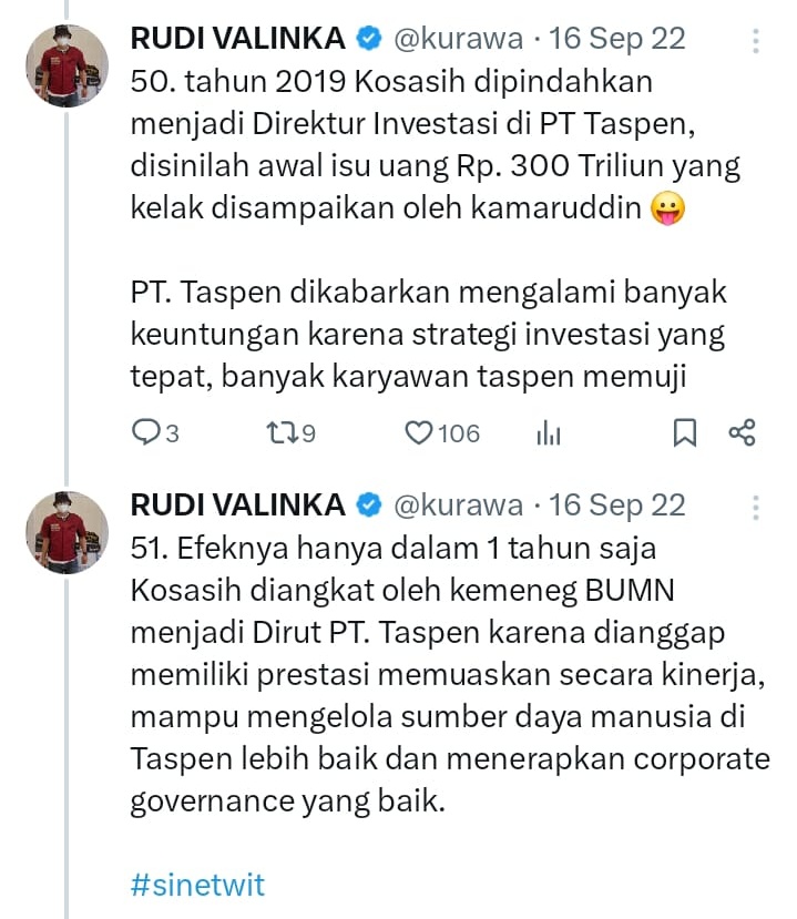 Anak__Ogi's tweet photo. Coba yg belum diblokir sama @kurawa , tanyain kapan bikin #sinetwit lagi belain koruptor ini?
Sekalian tanyain brp uang korupsi yg dia terima?
@KPK_RI ga ingin periksa BuzzeRP ini?
Dirut Taspen Antonius Kosasih Diduga Korupsi 1 Triliun Berkedok Investasi.
@psi_id @erickthohir https://t.co/79fNzviMAa