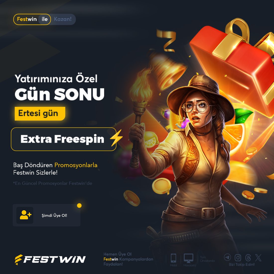 🤩 Yatırımlarınıza Gün Sonu Extra Freespin İle Değerlendirin

🤫 Festwin üyelerine özel gün içerisinde olan yatırımlarınıza özel ertesi gün extra freespin fırsatı! Freespinlerinizi ertesi gün 00:00 ile 03:00 saatleri arasında canlı destek hattımız üzerinden talep edebilirsiniz