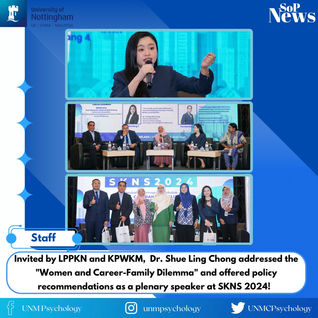 Invited by LPPKN and KPWKM as a plenary speaker, Dr. Shue Ling Chong spoke at SKNS 2024 on the "Women and Career-Family Dilemma," offering policy recommendations. The event was organized by LPPKN Selangor State, the Selangor State Government &amp; UPEN Selangor.

PC: @lppkn