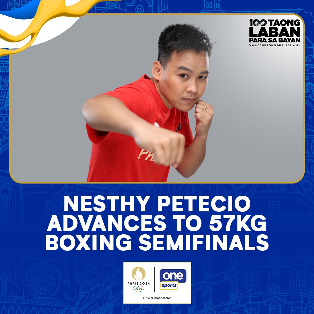 OneSportsPHL's tweet photo. NESTH-EYYY TO THE SEMIS 🇵🇭

Nesthy Petecio advances to the women's 57kg boxing semifinals after defeating Chinese pugilist Xu Zichun via unanimous decision.

With this win, Petecio is now guaranteed at least a bronze medal at the #OlympicGames #Paris2024!

#100TaongLaban https://t.co/b3DrrwK0sv