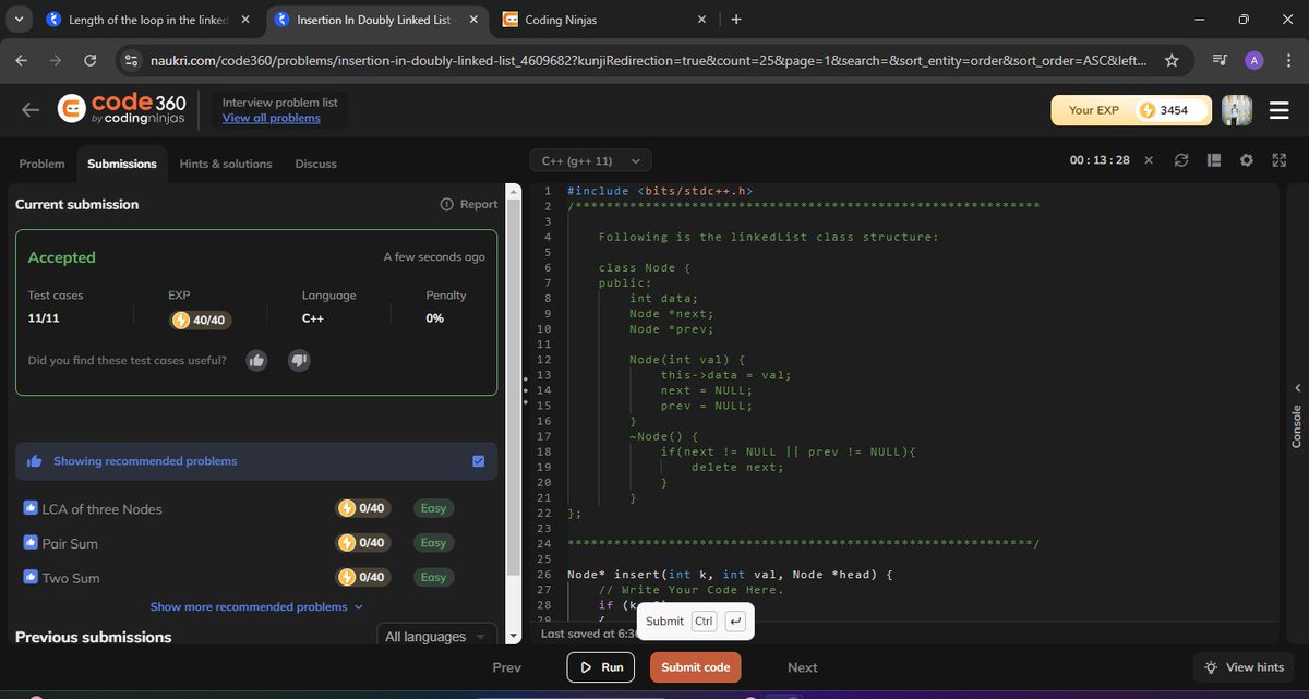 DuttaAbir390's tweet image. Practicing
Insertion in a doubly linked list
#code360 #Coding