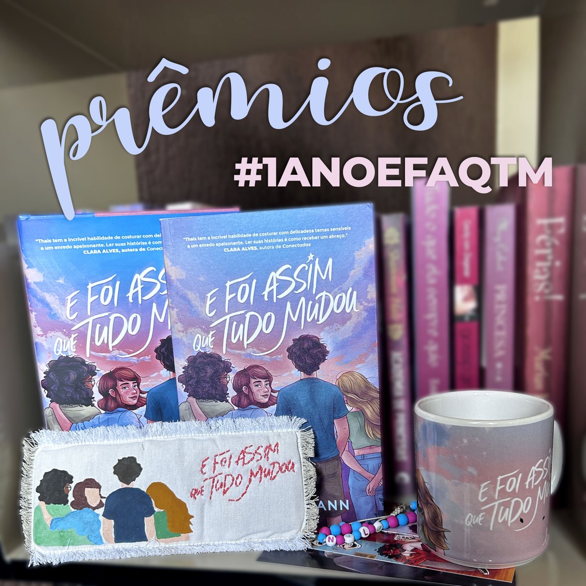 thaisbergmann's tweet photo. Tá rolando o #1ANOEFAQTM aqui no meu perfil, valendo todos esses prêmios aí! E quem comprar o e-book de "E foi assim que tudo mudou" por apenas R$1,99 ganha SETE bilhetes pro sorteio, então aproveitem!!!
Form pro sorteio: https://t.co/WhHK3TmUBX
E-book: https://t.co/9rkPdyv5vC https://t.co/ulYljq8Yir