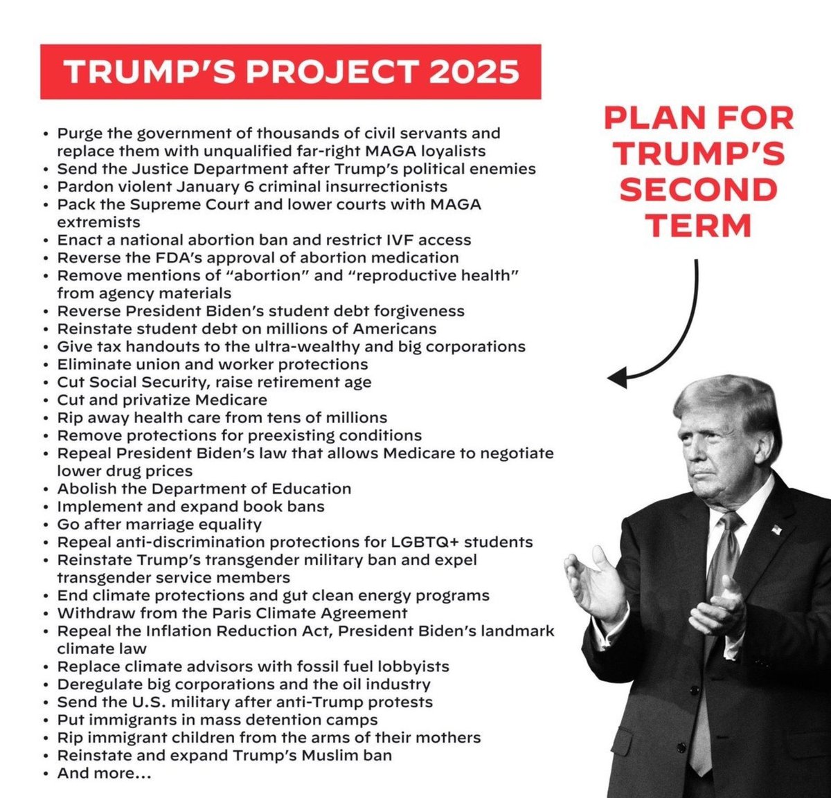 KirstyBain65's tweet image. #VoteBlueStopTrumpsProject2025 
Look it up. Read it for yourself. It’s all laid out in black &amp;amp; white. A blow to Democracy, Freedom, our Rights, the Constitution, Social Security, Reproductive Health, Public Education, Medicare. He will pander only to the rich.
#StopProject2025