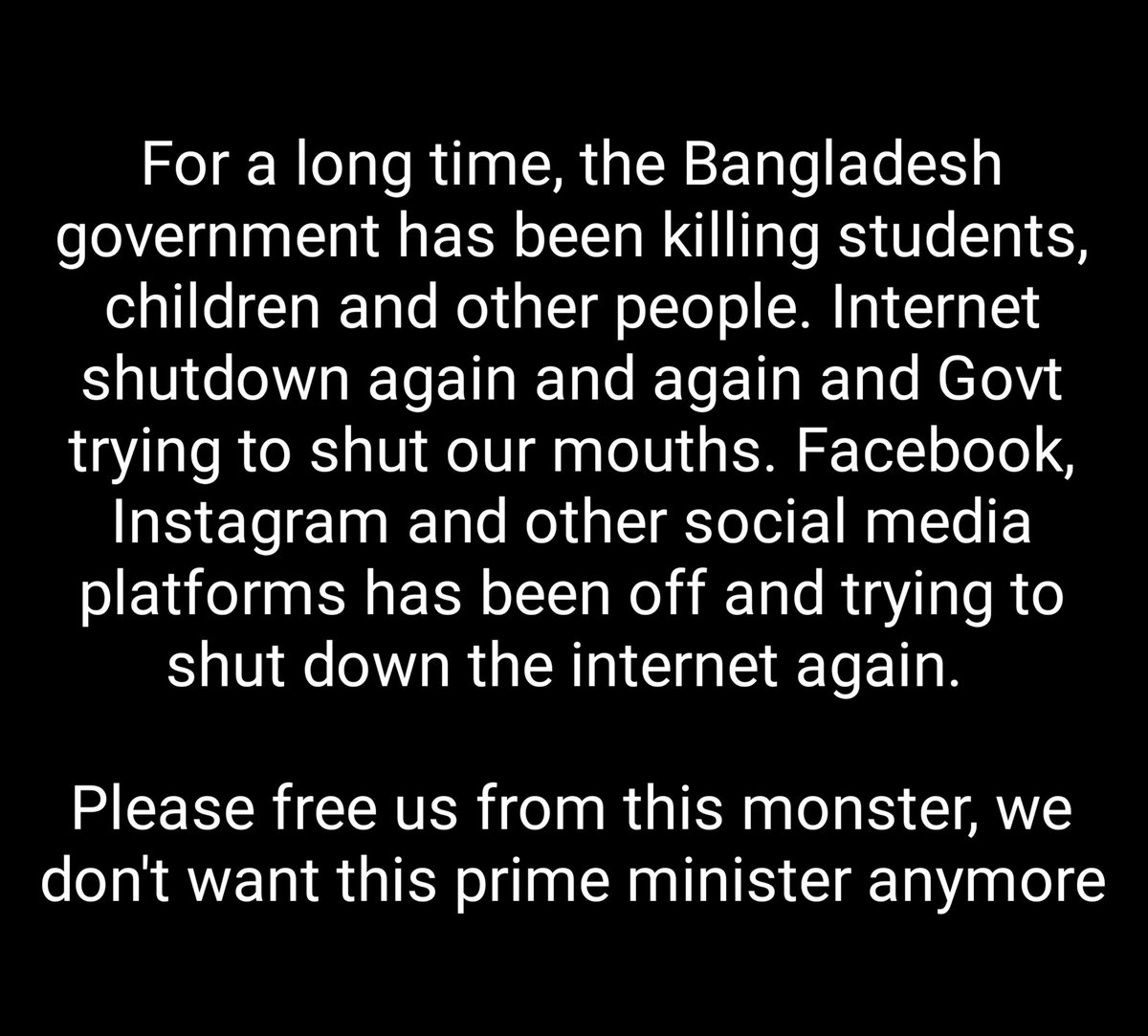 kthteambd's tweet photo. We can no longer contain ourselves, our brothers and sisters are being k!lled in front of our eyes, we can see nothing but blo0d before our eyes.

WE NEED YOUR HELP🙏🏻 

STEP DOWN FASCIST HASINA
#StepDownHasina 
#STEPDOWNFASCISTHASINA 
#BangladeshBleeding
#SaveBangladeshiStudents https://t.co/ctMGAHFCVR