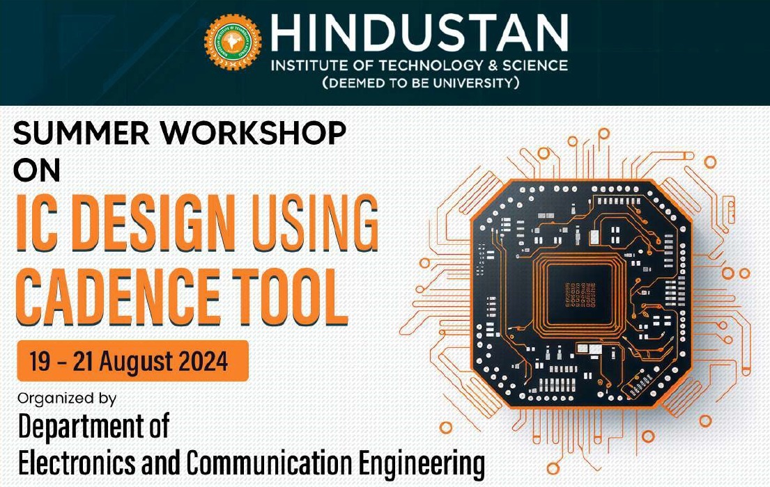 ecehits's tweet photo. The Department of ECE is organizing a Summer Workshop on IC Design Using Cadence Tool on 19.08.2024 to 21.08.2024.
Interested Participants can register ASAP!!!!!
Pls find the details below for registering.
#HITS #MyHindustan #HindustanUniversity #Hindustangroupofinstitutions https://t.co/ozDZxGQF43