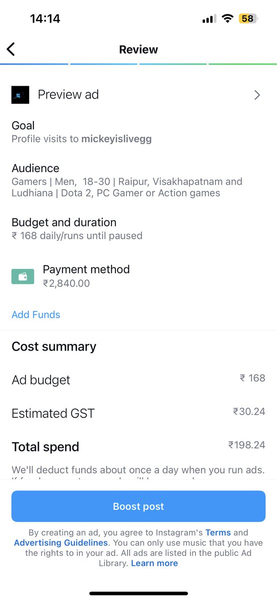 InteriorHyd's tweet photo. @facebook @metaindia @Meta @instagram 

I tried to boost one ad on my insta page.

I already added more then 2800 INR fund in ad account.
But when I try to boost ad always it comes like to add more money. What the hell should I add more money if there is already fund in account https://t.co/edyhaQ0C0F