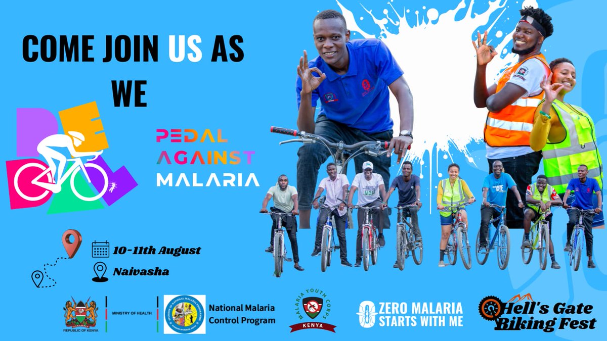 It's August,the month of adventure! 😁🎉Ready for an unforgettable outdoor experience?
Don't miss the #HellsGateBikingFest2024!Come  Join us as we Pedal Against Malaria 🚵🏽‍♀️🔥
📝10th&amp;11th August
📌Hell's Gate National Park,Vasha
#PedalPower
#PedalAgainstMalaria
#ZeroMalariaYouthKE