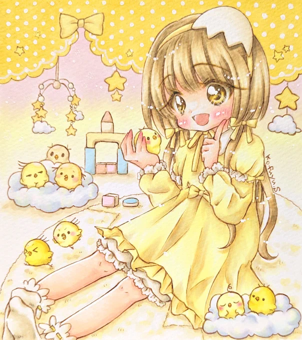 #私はこういう絵師です見た絵師全員参加 コピックメインで女の子描いてます。動物とわちゃわちゃさせるのが好きです。レースやリボンが好き! 
