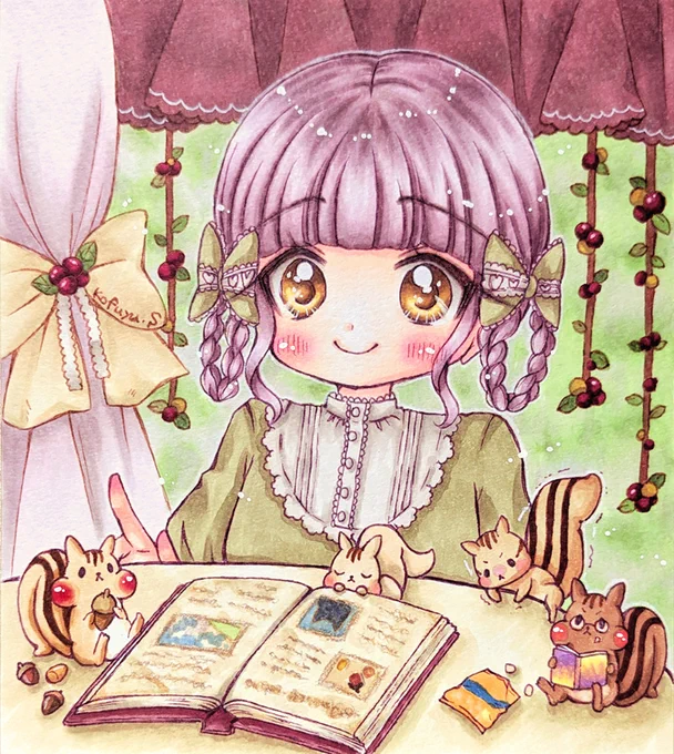 #私はこういう絵師です見た絵師全員参加 コピックメインで女の子描いてます。動物とわちゃわちゃさせるのが好きです。レースやリボンが好き! 