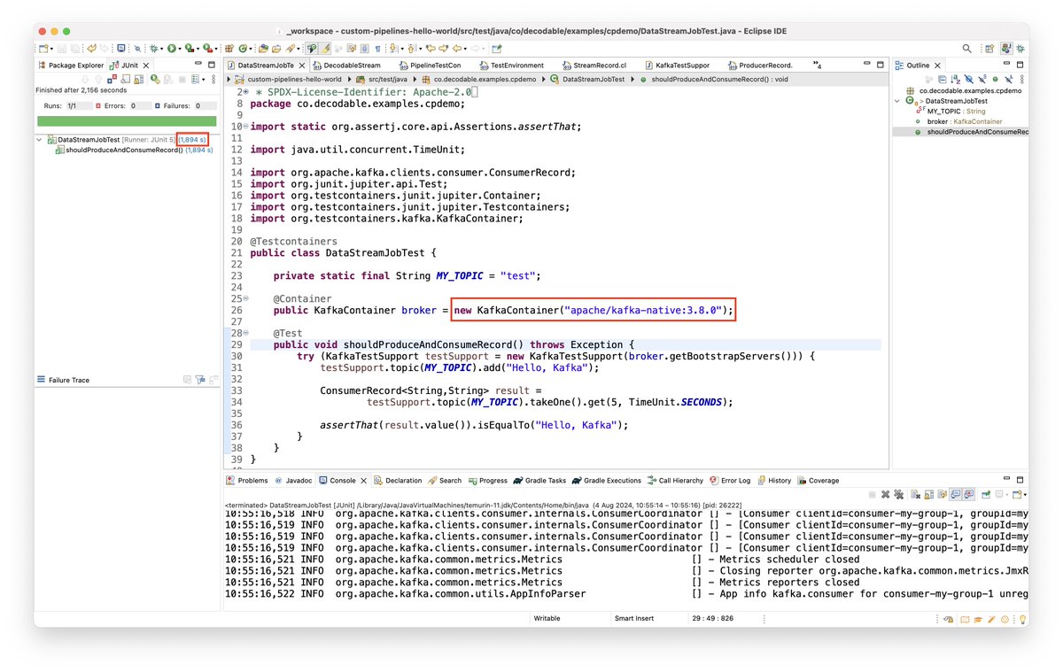 The new native <a href="/apachekafka/">Apache Kafka</a> container image is dope for unit testing. Compiled into a native binary via #GraalVM, a single-node broker is starting in ~150 ms on my laptop; an entire test via <a href="/testcontainers/">Testcontainers</a> completes in less than two seconds 🥳.

👉 cwiki.apache.org/confluence/dis…