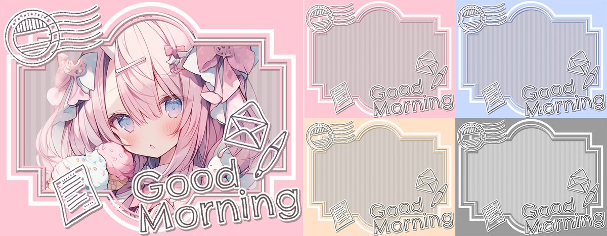 materiale_'s tweet photo. ˗ˏˋ✉本日のフリー素材✍ˎˊ˗

／
　皆に「おはよう」をお届け💌
＼

▷ いいね❤&amp;RP🔁で使用可能！
▷ 素材＋背景(全4色)はツリーへ⇩

#Vtuber素材 #Vtuberフリー素材
#Iriam素材 #おはようVtuber素材
#おはようVライバー素材  #配信者用

■Booth┋サムネ素材販売中■
https://t.co/34gFX0YnxB https://t.co/OZz8p4R3OY