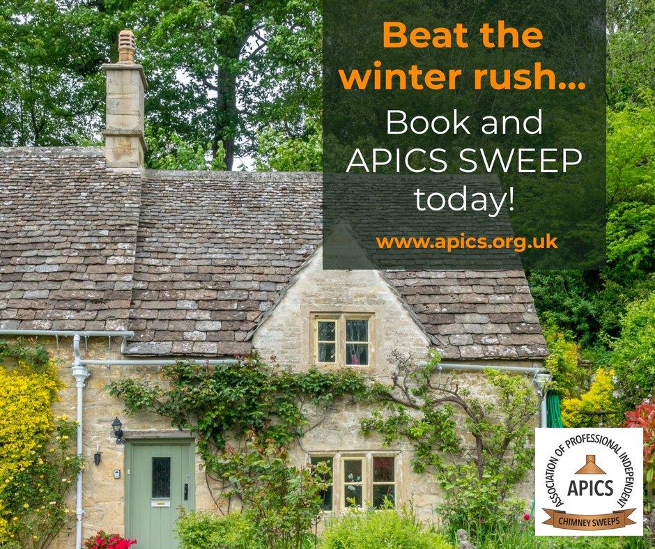 APICSweeps's tweet photo. Beat the winter rush this year! Book in to have you chimney swept this summer...it will be clean, safe and ready for more heat-making in the winter. 
Find your nearest APICS sweep of our website: https://t.co/XIk0I1zKky https://t.co/Y68eiHav92