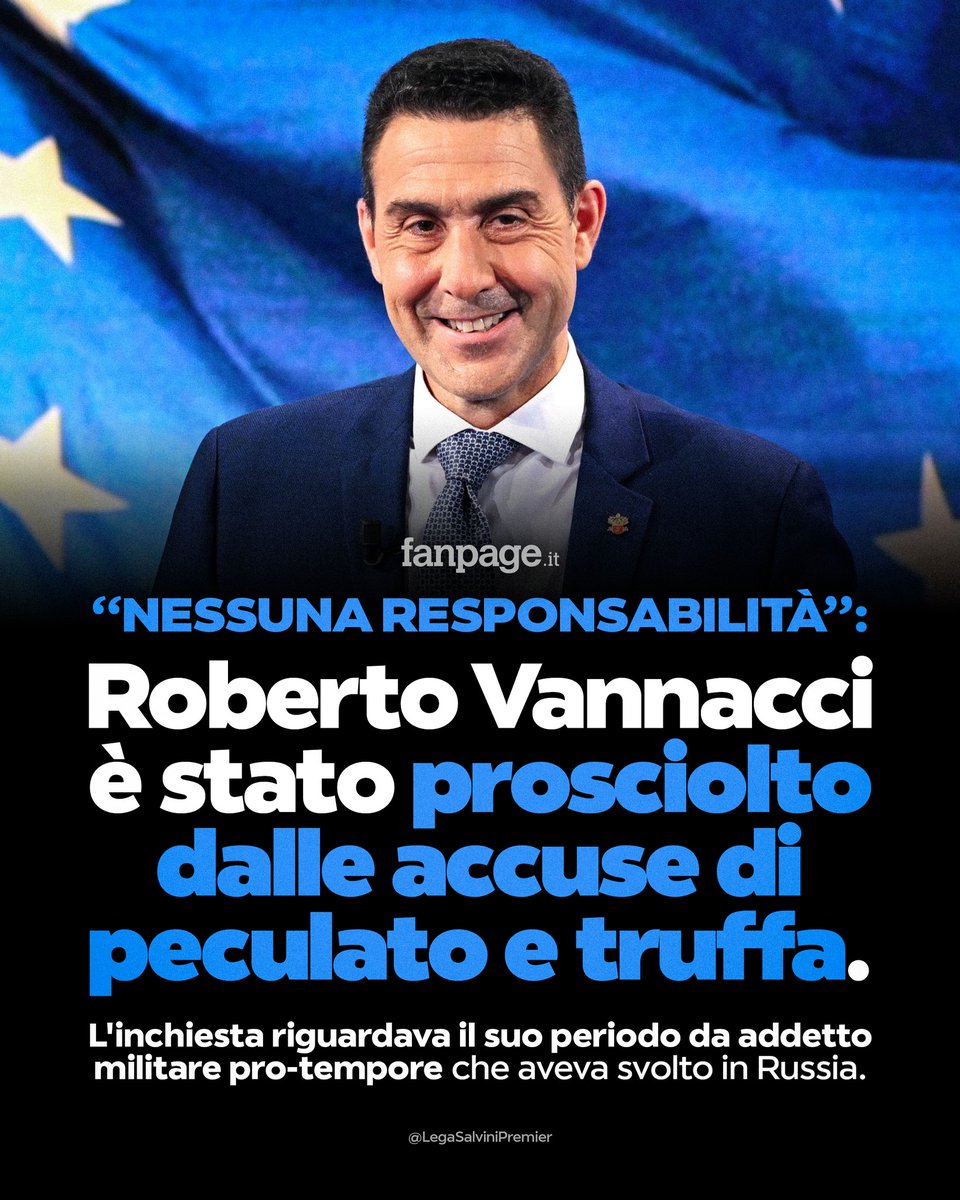 AlessioColzani's tweet photo. 🟦 ROBERTO #VANNACCI È STATO #PROSCIOLTO DALLE #ACCUSE DI #PECULATO E TRUFFA

"Nessuna responsabilità" per il Generale, parlamentare europeo della Lega. L'inchiesta, palesemente politica, riguardava il suo periodo da addetto militare pro-tempore che aveva svolto in Russia. https://t.co/hkmHVYsIJ3