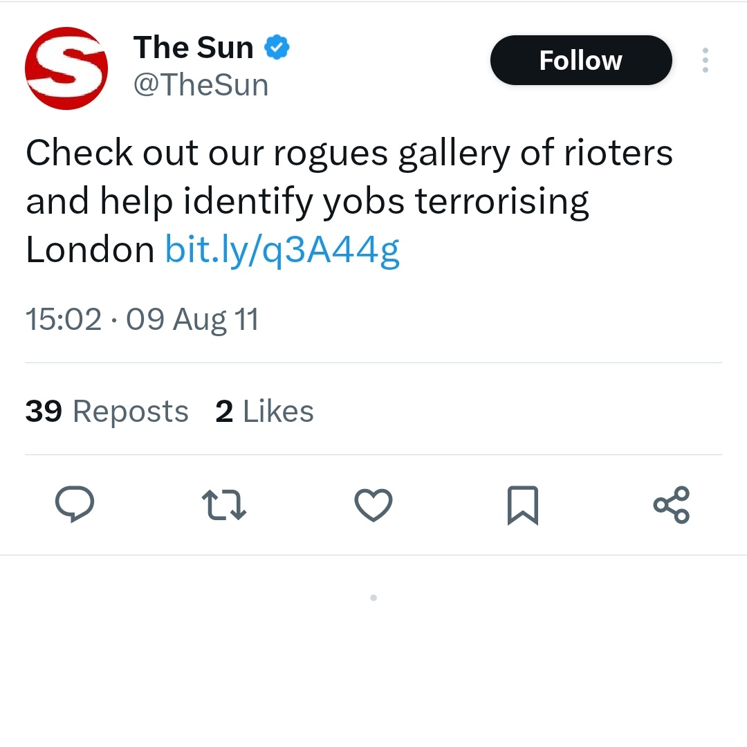 SunApology's tweet photo. Hi @TheSun. This is how you dealt with the riots in 2011. Seems very different to nowadays.

Are you going to do a rogues gallery of all those proud patriots rioting and assaulting Black and Asian people so that we can help identify them? https://t.co/86Xeg2Kzn2