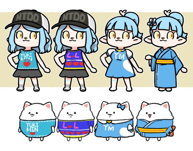 実況タグに投げていたファッショニスタ雪民が4匹揃ったのでラミィちゃん本人にも着てもらいました #LamyArt