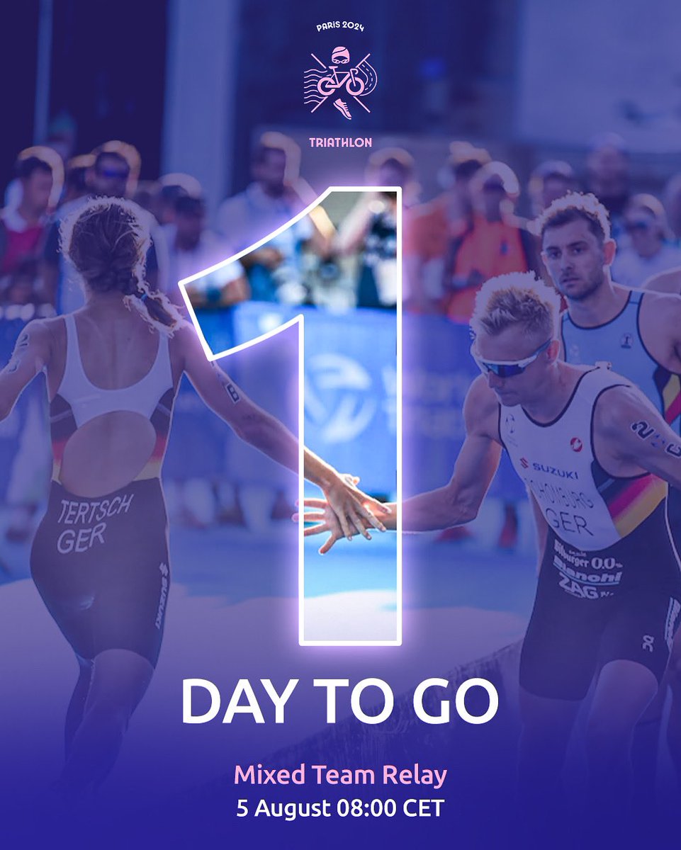 1️⃣ day until hand over time 🫱🫲

The Mixed Relay is nearly upon us!

#Paris2024 #Triathlon #Paris2024 #OlympicTRI
