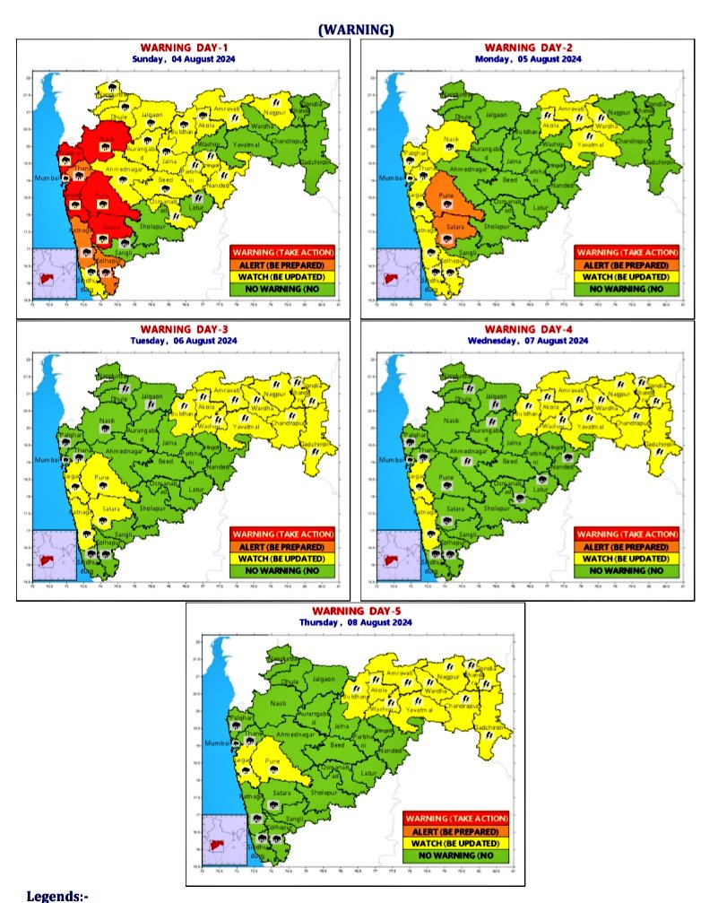 Hosalikar_KS's tweet photo. 4 Aug: IMD ने महाराष्ट्रात पुढील ४,५ दिवस मुसळधार  ते अतीमुसळधार+ पावसाचा इशारा दिला आहे.
अधिक तपशीलांसाठी कृपया भेट द्या.
https://t.co/5CS4HYuOJY
https://t.co/8BKq9ajLOn https://t.co/Uix0OKSQ3N