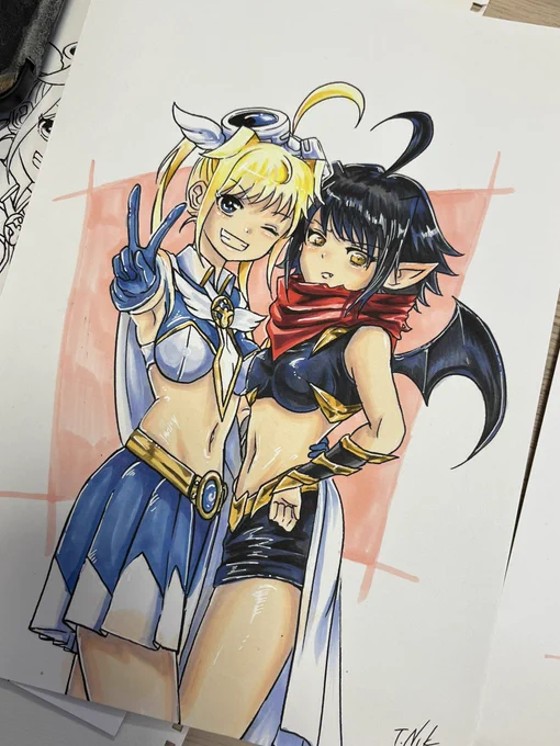 一先生に教えていただきながらスカイガールとデビをコピックで塗ってみました!凄く可愛く描けました!ありがとうございました! 