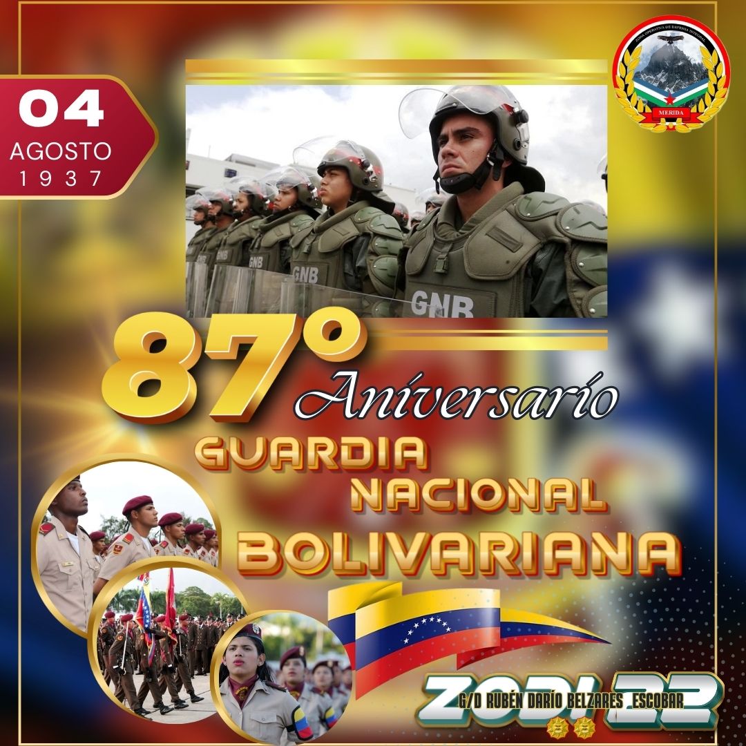 ¡87 Años! La Guardia Nacional Bolivariana está de aniversario, felicitamos a los hombres y mujeres que la conforman, ustedes son la vanguardia de la lucha por garantizar la paz y la soberanía de la Patria. ¡Ustedes son ejemplo de Lealtad, Moral y Disciplina!
