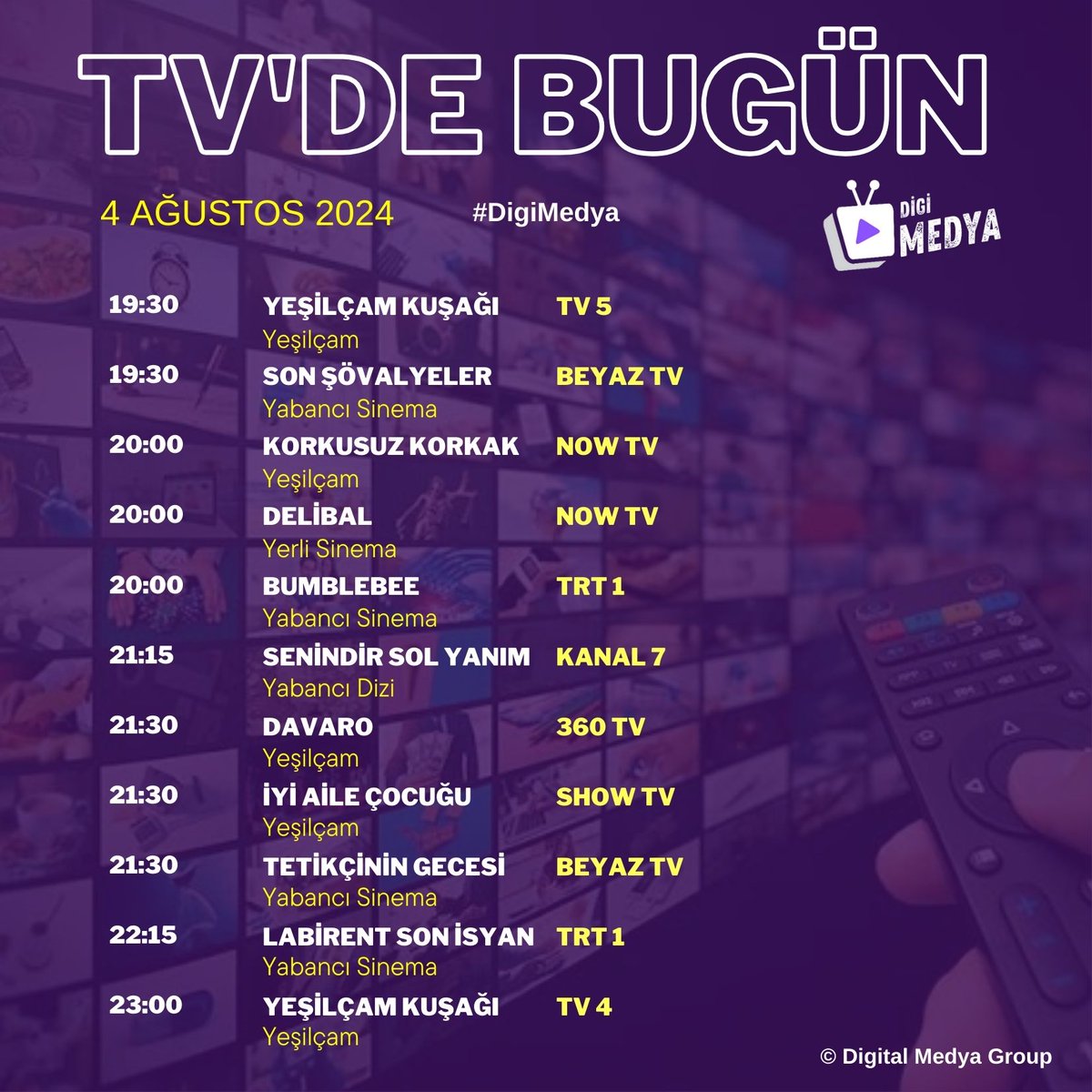novamedyatr's tweet photo. 🔴Tv'de bugün | 4 Ağustos Pazar #DigiMedya https://t.co/tII5UuMYG7