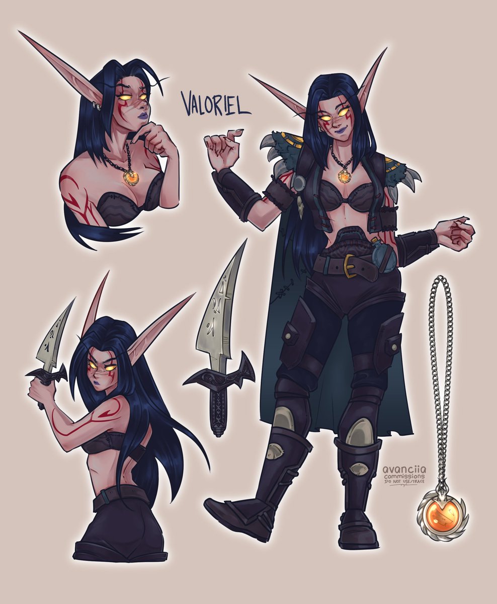 Art commission 🌙 a character sheet of Valoriel, a Night Elf OC from World of Warcraft. Love her design and everything! 

#ArtCommission #commissionopen 
#worldofwarcraft