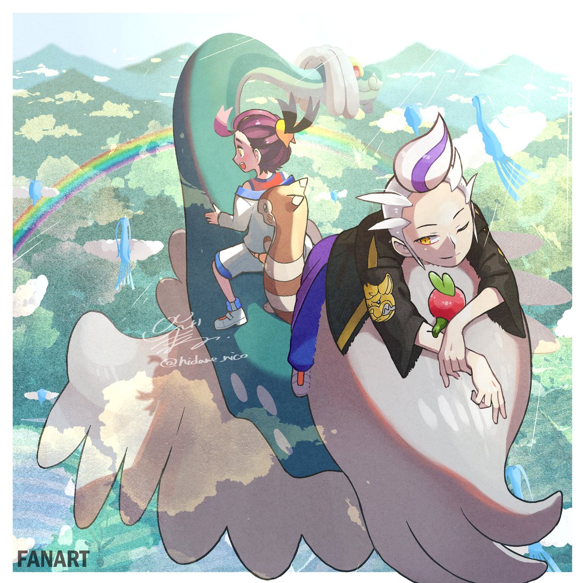 カキツバタ「スグリとカキツバタの宝探し/FANART #ポケモン」|火種/hidaneのイラスト