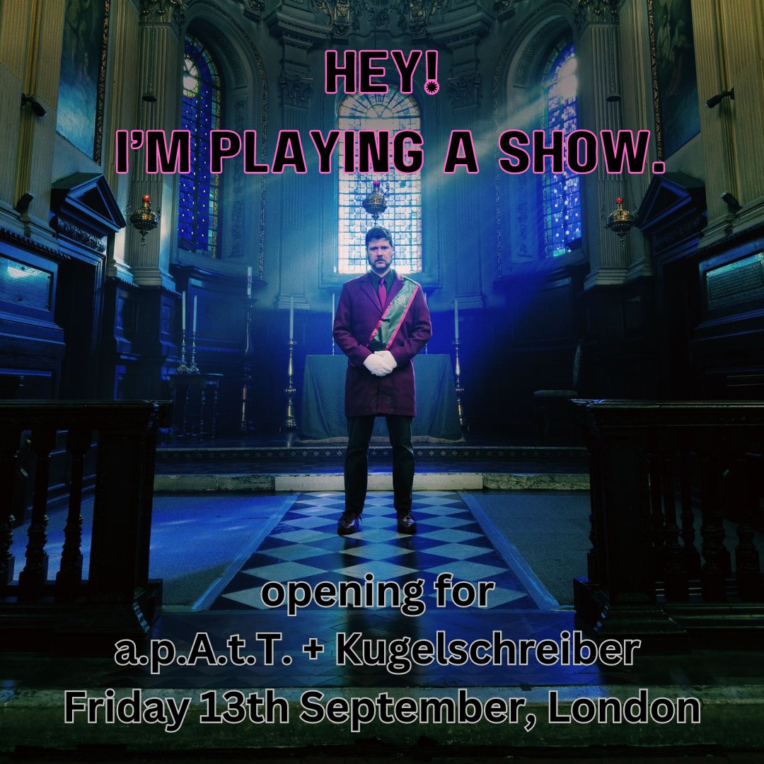 Hey. I'm playing a show, supporting Kugelschreiber and <a href="/apat/">.</a>, on Friday, September 13th, at The Old Library, New Cross. I promise to have figured out my delay pedal settings by then. Tickets at michaelwoodman.uk